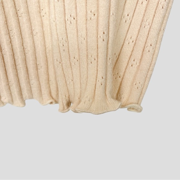 Sky & Sparrow Tie Front Ribbed Knit Top XS Beige Pointelle Long Sleeve Cropped - Picture 4 of 13